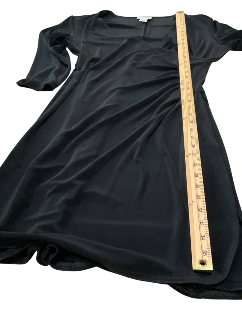 Chico’s Travelers Black Velvet Wrap Dress Size 2 Elegant Midi Stretch - Picture 7 of 9
